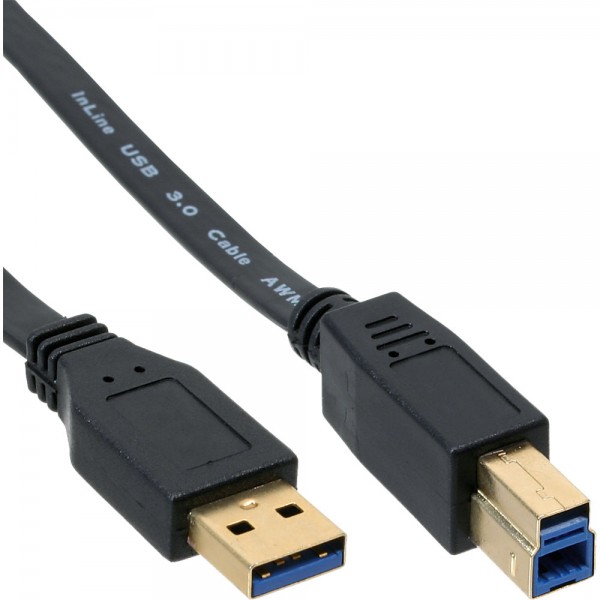 InLine® USB 3.0 Flachkabel, A an B, schwarz, Kontakte gold, 1,5m