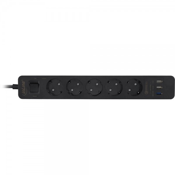 InLine® Steckdosenleiste, 5-fach Schutzkontakt, Überspannungsschutz und QuickCharge USB, mit Schalte