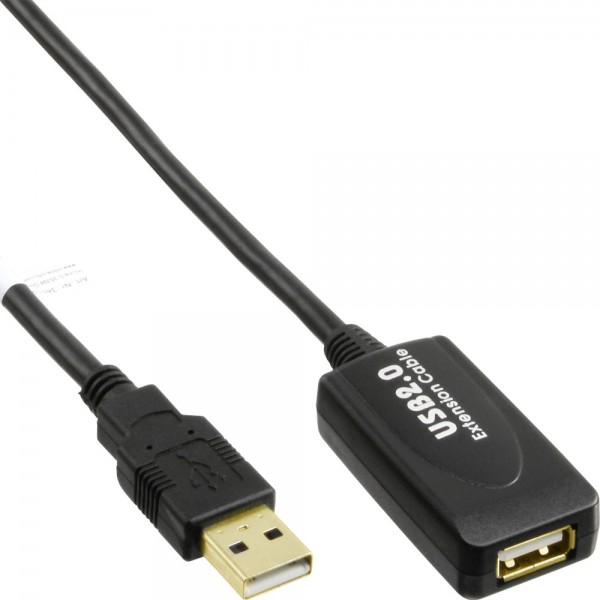 InLine® USB 2.0 Aktiv-Verlängerung, mit Signalverstärkung "Repeater", Stecker A an Buchse A, 10m